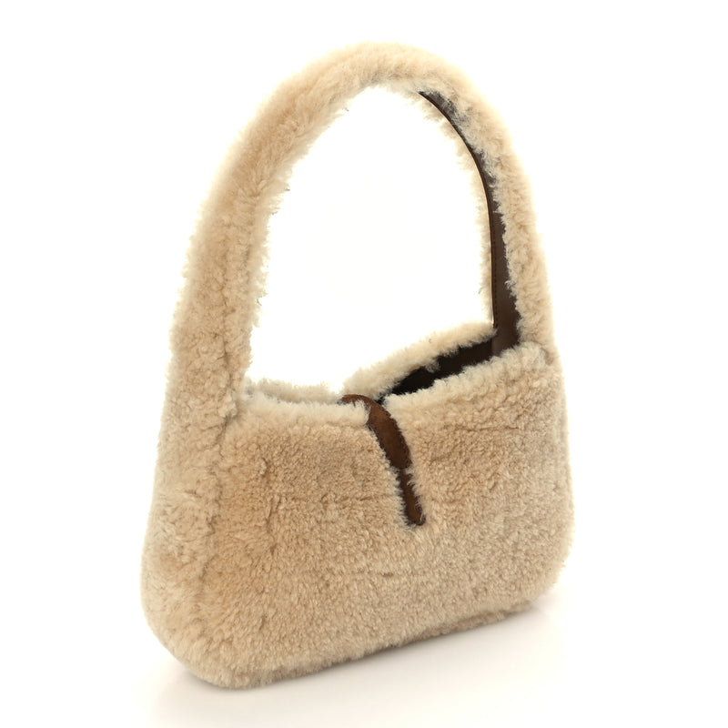  Saint Laurent Shearling Le 5 A 7 Mini Hobo Natural Beige