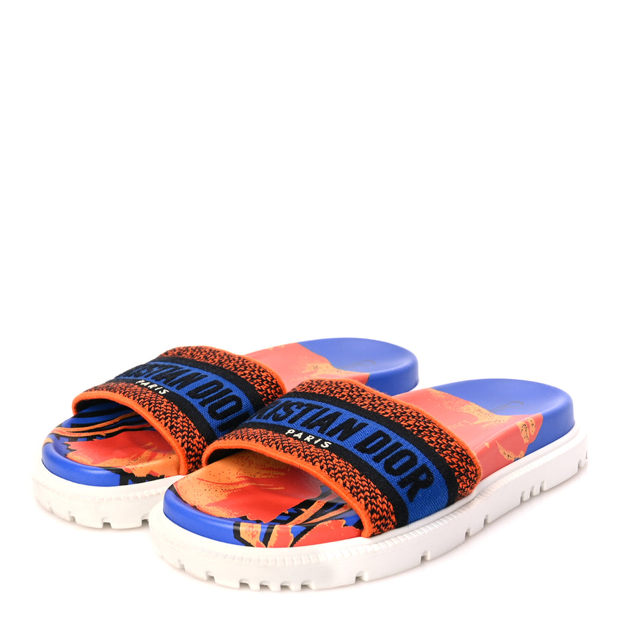 Christian Dior Canvas D-Flower Pop Embroidered Dway 10mm Slide Sandals 37.5 Blue Orange Image 4