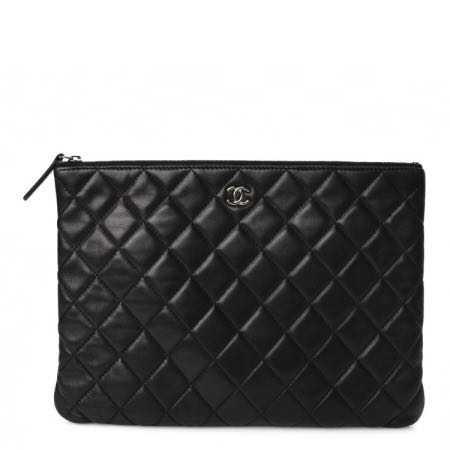 Chanel Lambskin Quilted Medium Cosmetic Case Black Image 1