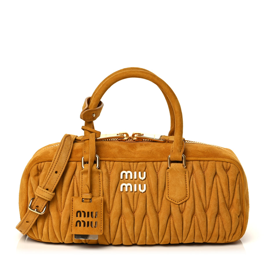 Miu Miu Suede Matelasse Large Arcadie Top Handle Bag Whiskey Image 1