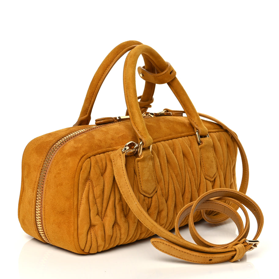 Miu Miu Suede Matelasse Large Arcadie Top Handle Bag Whiskey Image 2