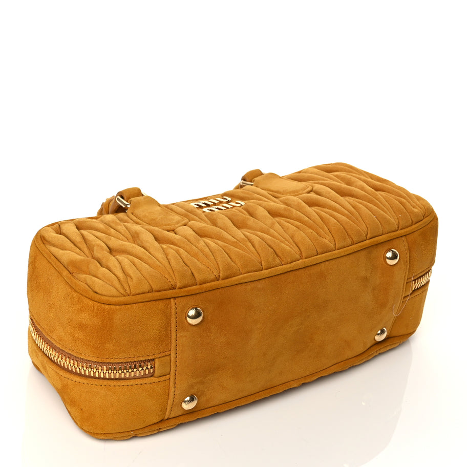 Miu Miu Suede Matelasse Large Arcadie Top Handle Bag Whiskey Image 3
