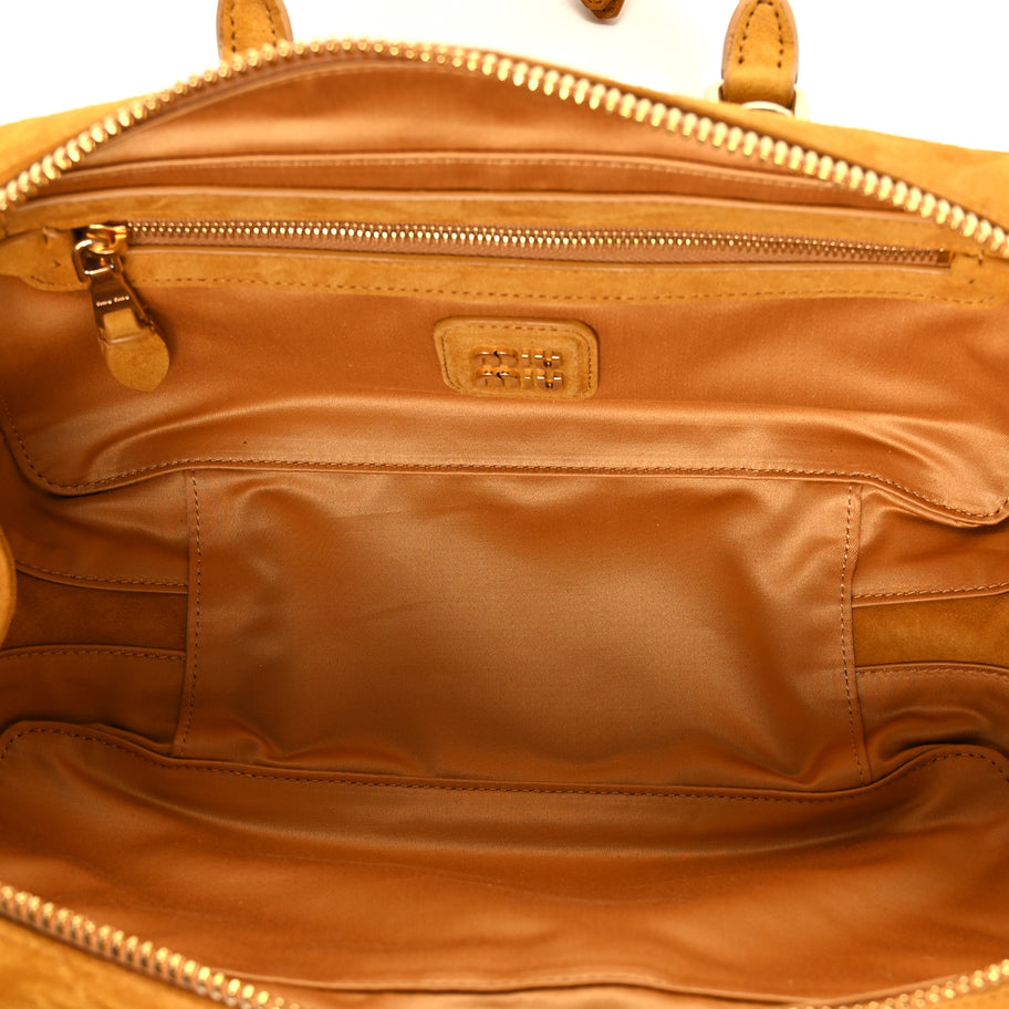 Miu Miu Suede Matelasse Large Arcadie Top Handle Bag Whiskey Image 4