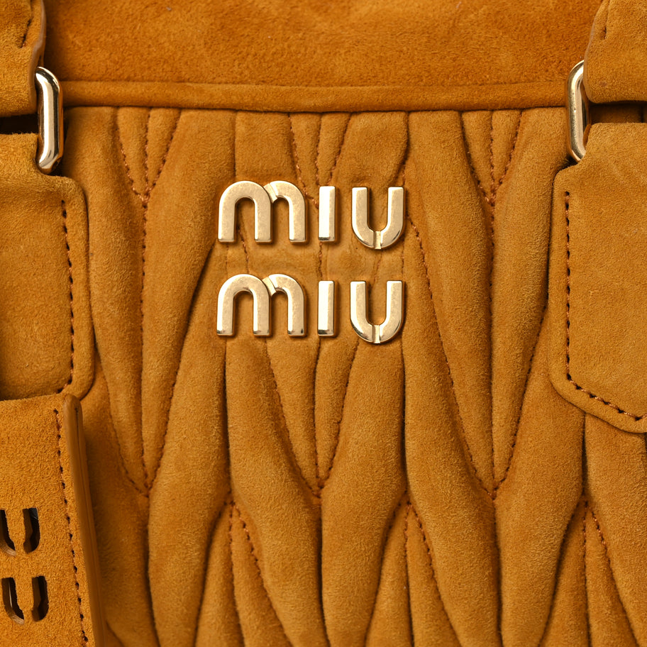 Miu Miu Suede Matelasse Large Arcadie Top Handle Bag Whiskey Image 7