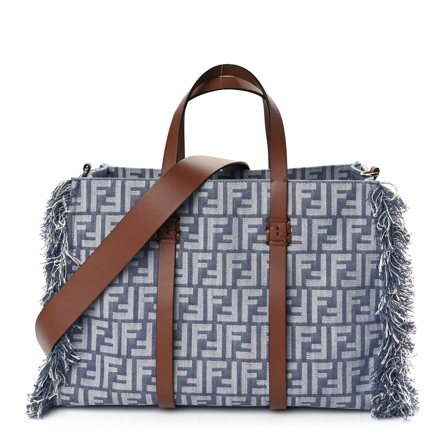 Fendi Denim Vitello King F is Fendi FF Embroidered Summer Tote Myrtle Dark Nut Image 1