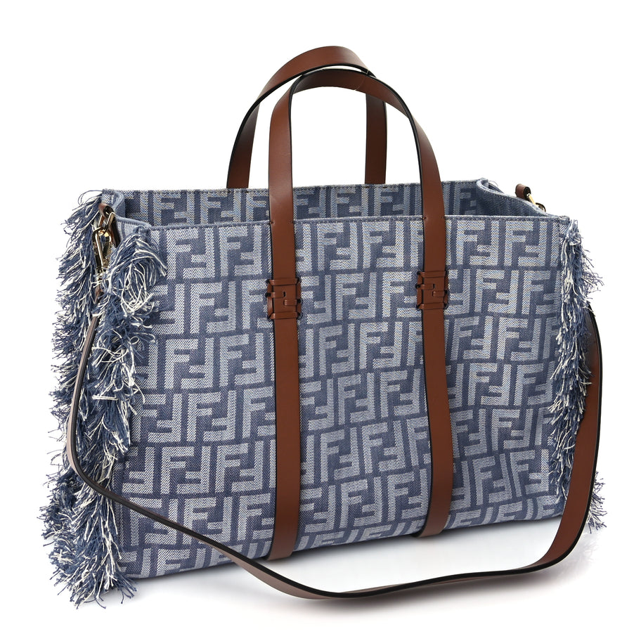 Fendi Denim Vitello King F is Fendi FF Embroidered Summer Tote Myrtle Dark Nut Image 2