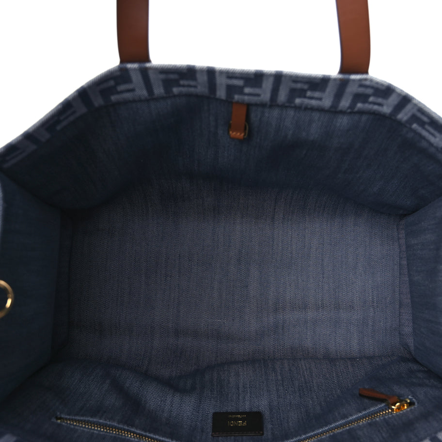 Fendi Denim Vitello King F is Fendi FF Embroidered Summer Tote Myrtle Dark Nut Image 4