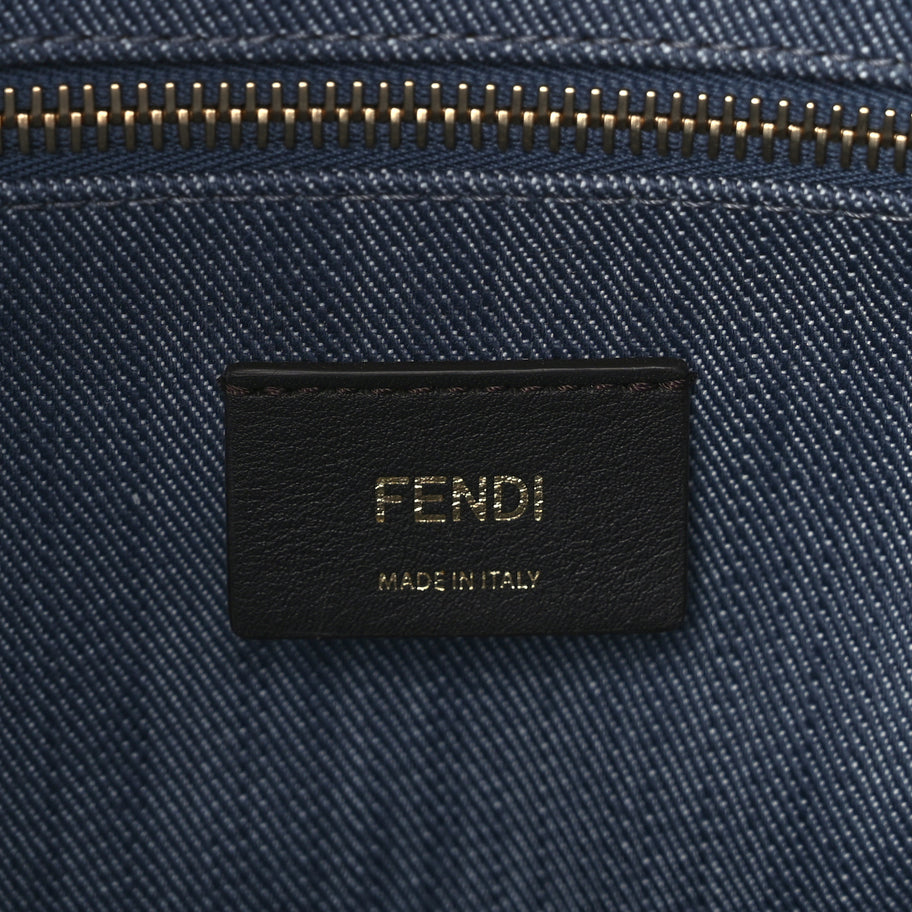 Fendi Denim Vitello King F is Fendi FF Embroidered Summer Tote Myrtle Dark Nut Image 5
