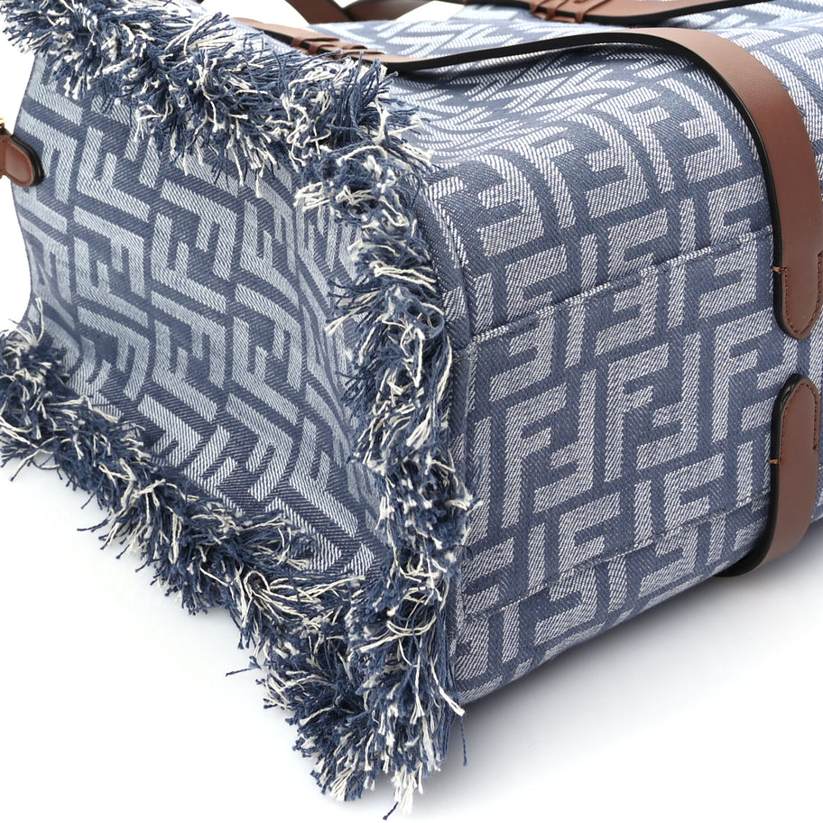 Fendi Denim Vitello King F is Fendi FF Embroidered Summer Tote Myrtle Dark Nut Image 7