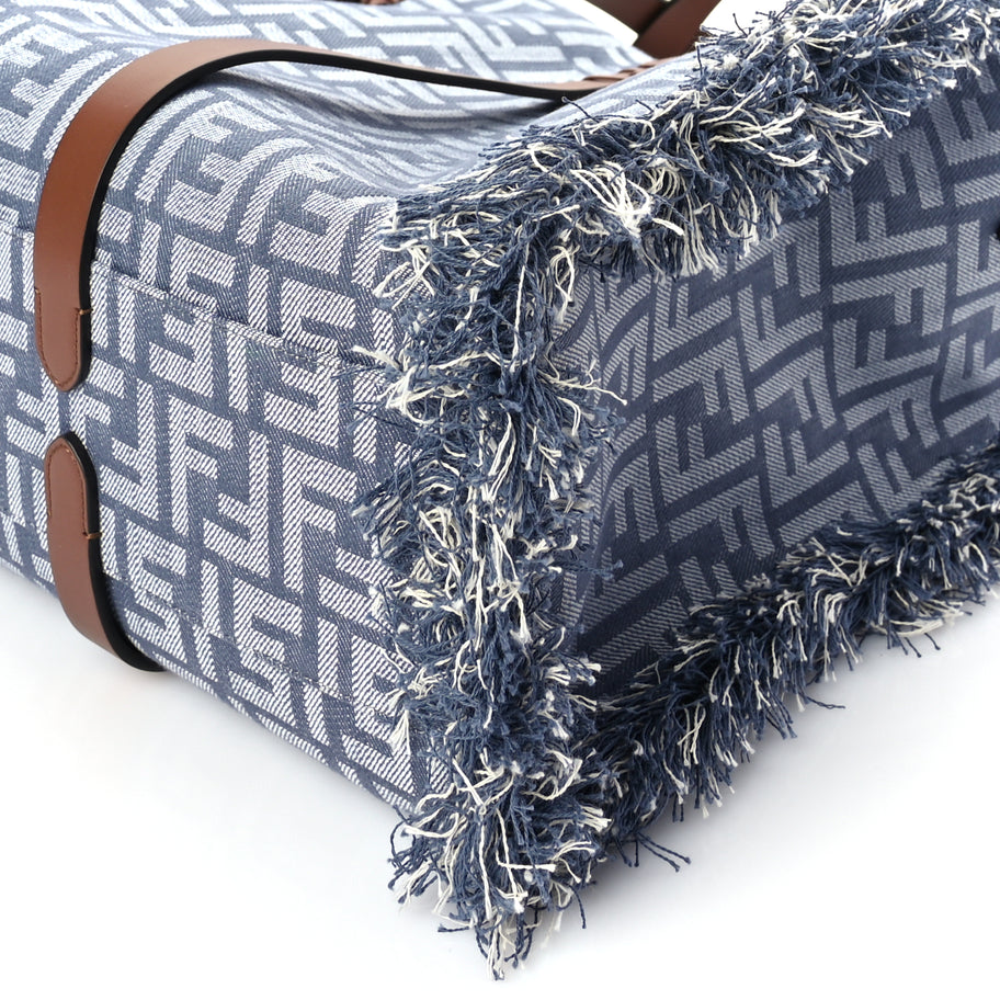 Fendi Denim Vitello King F is Fendi FF Embroidered Summer Tote Myrtle Dark Nut Image 8