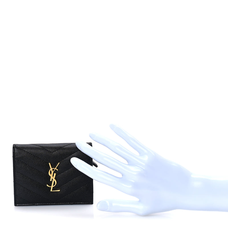  Saint Laurent Grain De Poudre Matelasse Chevron Cassandre Card Case Black