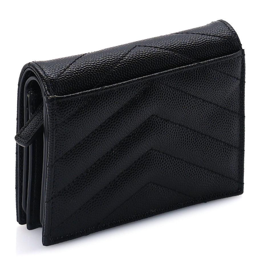 Saint Laurent Grain De Poudre Matelasse Chevron Cassandre Card Case Black Image 3