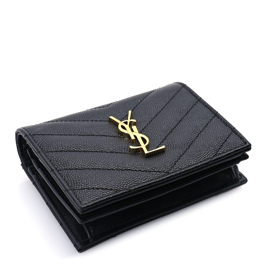 Saint Laurent Grain De Poudre Matelasse Chevron Cassandre Card Case Black Image 4