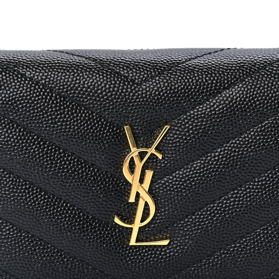 Saint Laurent Grain De Poudre Matelasse Chevron Cassandre Card Case Black Image 5