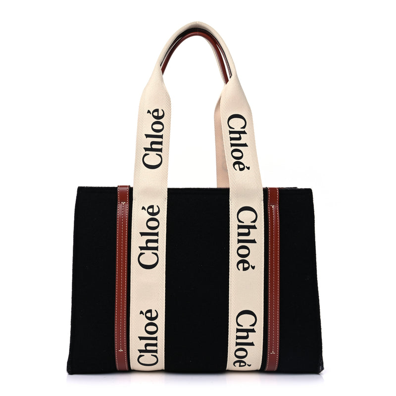 Chloe Felt Calfskin Medium Woody Ribbon Tote Beige