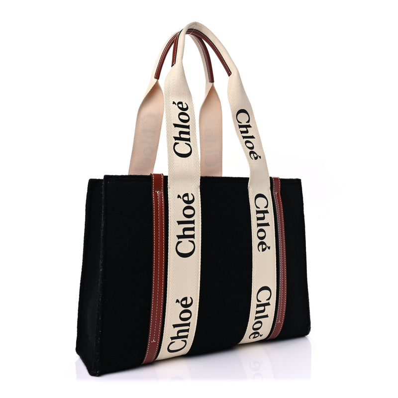  Chloe Felt Calfskin Medium Woody Ribbon Tote Beige