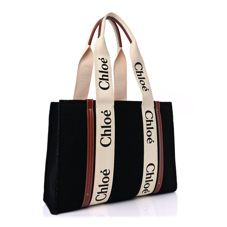 Chloe Felt Calfskin Medium Woody Ribbon Tote Beige Image 2