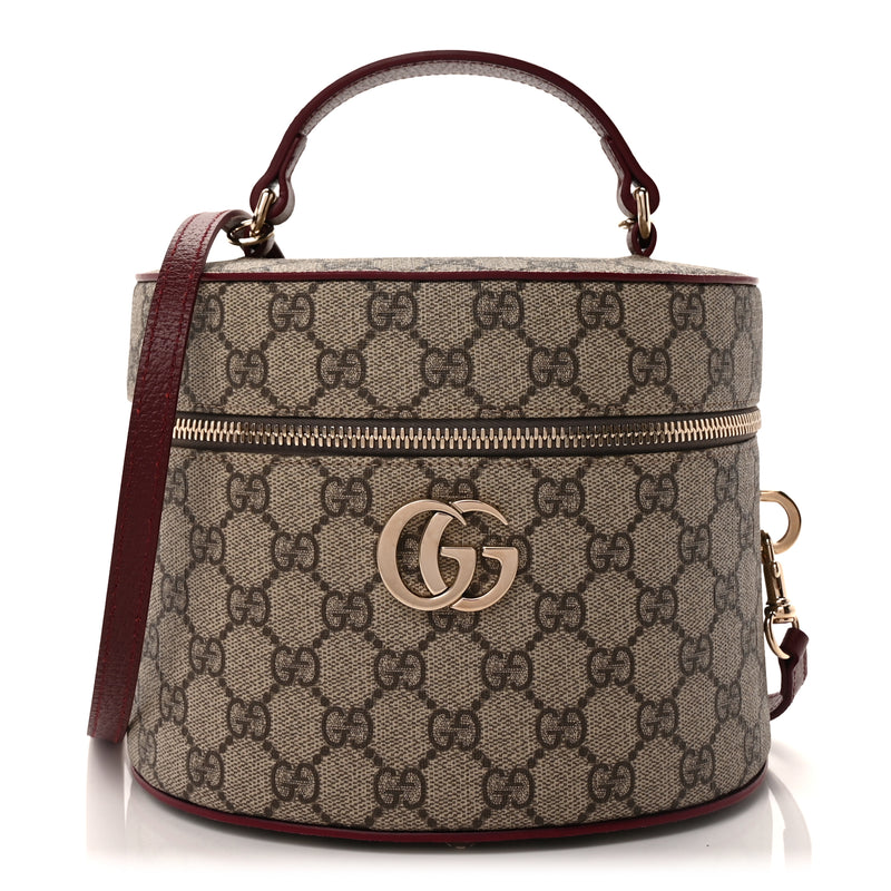  Gucci GG Supreme Monogram Ancora Calfskin Vanity Cosmetic Case  Beige Ebony Rosso