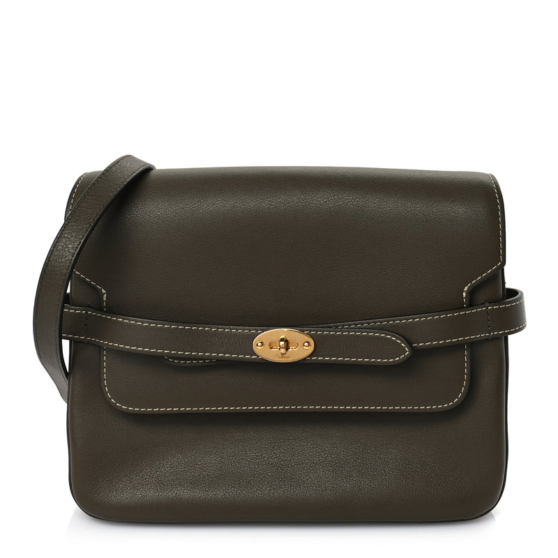  Mulberry Small Classic Grain Calfskin Belted Bayswater Satchel Khaki