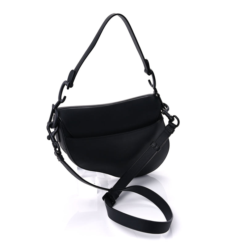  Christian Dior Ultra Matte Calfskin Saddle Bag With Strap  Black