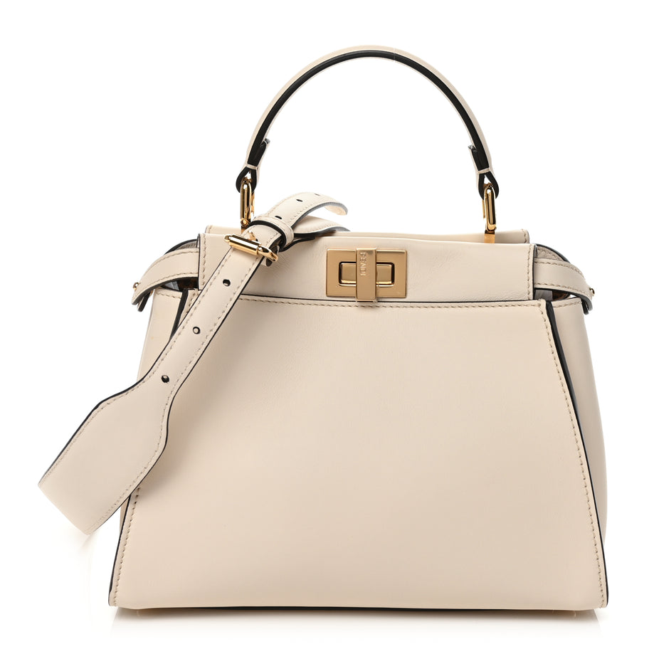Fendi Vitello Seta Suede FF Mini Peekaboo Iconic Satchel Uovo Sigaro Marrone Image 1