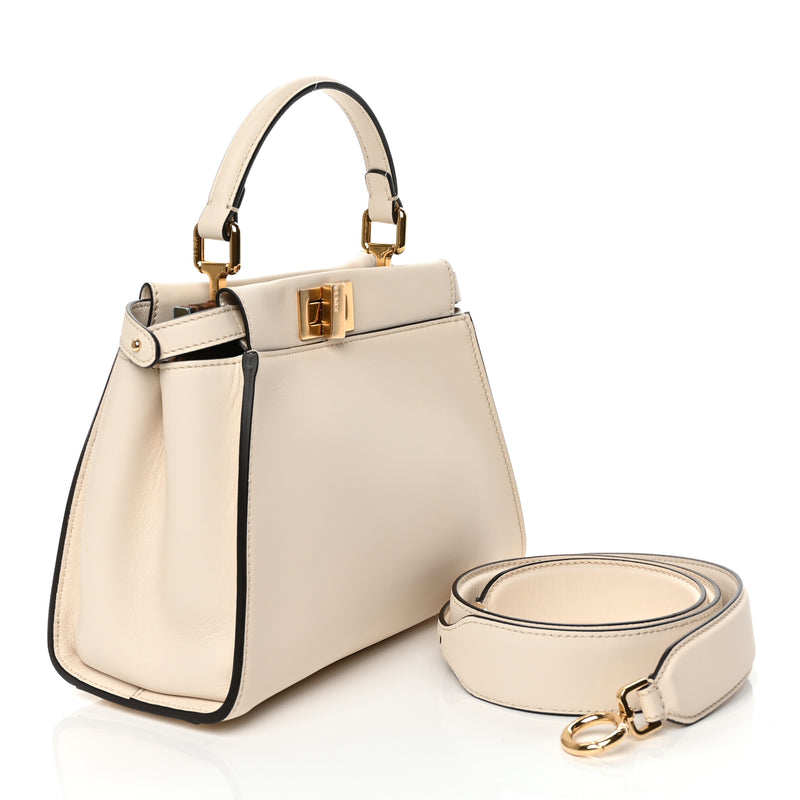  Fendi Vitello Seta Suede FF Mini Peekaboo Iconic Satchel Uovo Sigaro Marrone