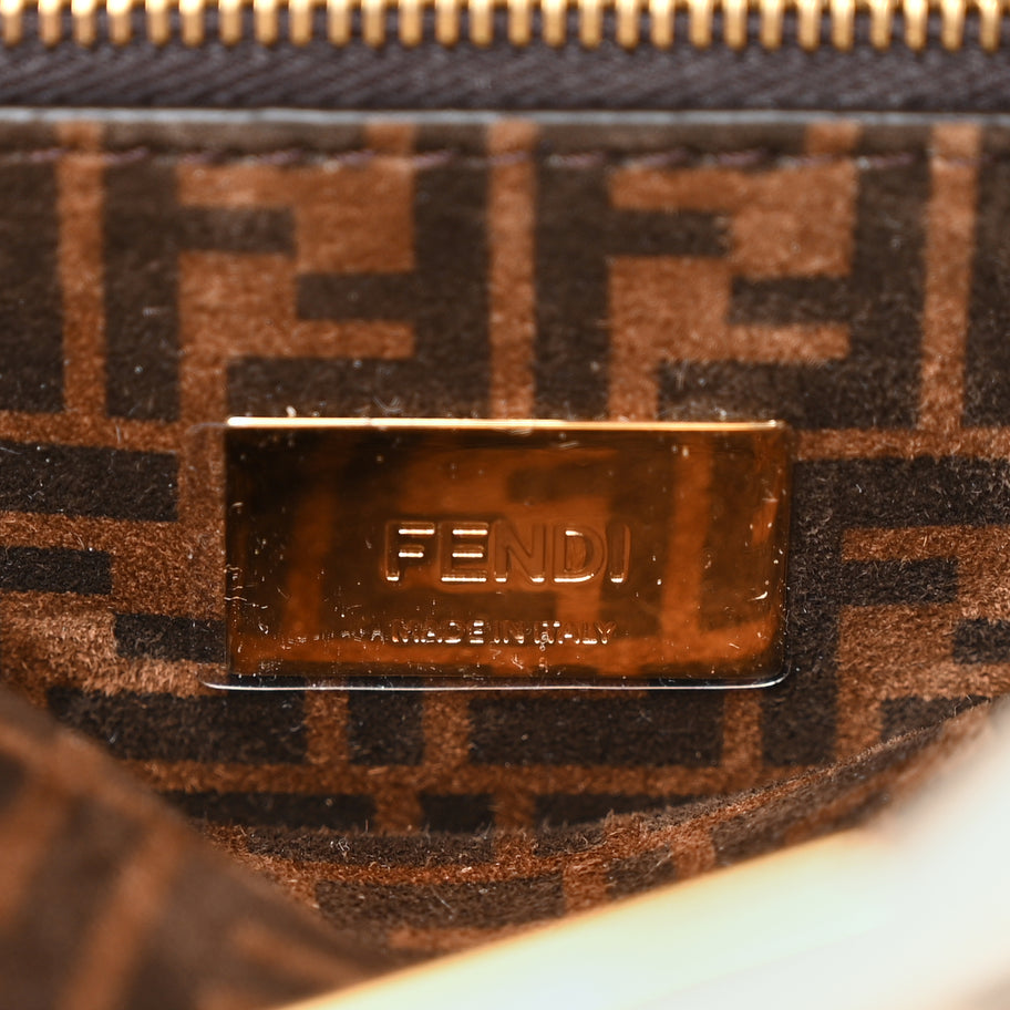 Fendi Vitello Seta Suede FF Mini Peekaboo Iconic Satchel Uovo Sigaro Marrone Image 5