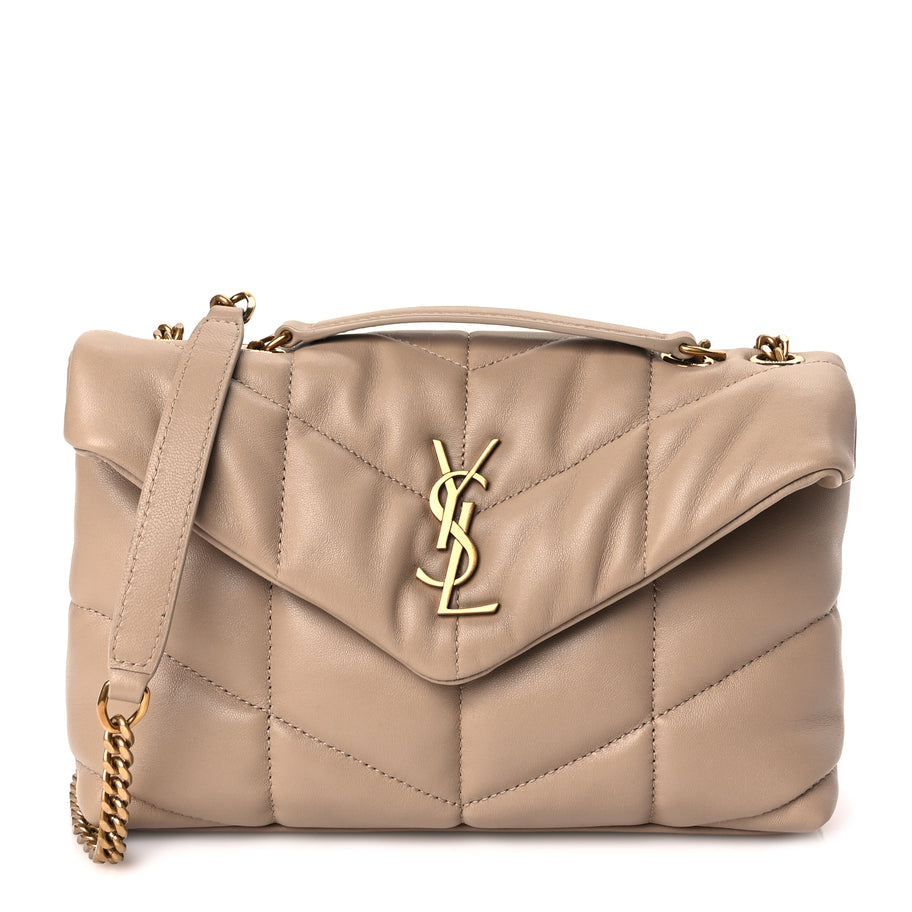 Saint Laurent Lambskin Quilted Toy Loulou Puffer Monogram Chain Satchel Dark Beige Image 1