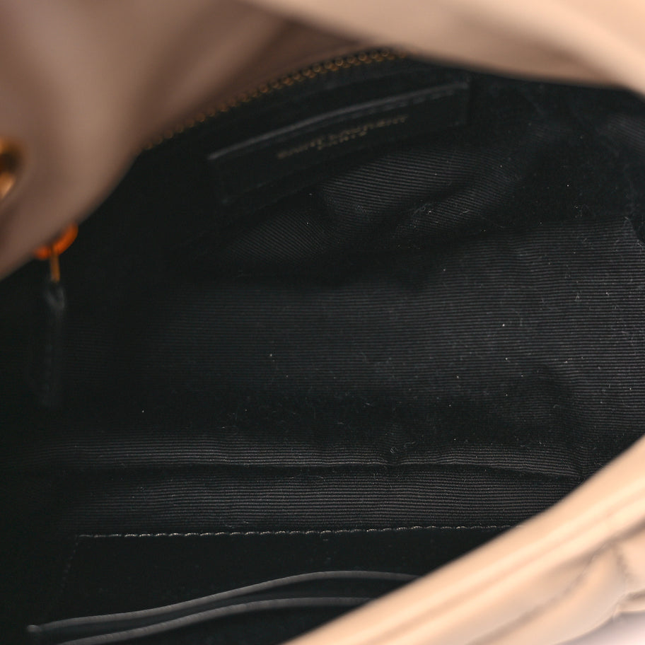 Saint Laurent Lambskin Quilted Toy Loulou Puffer Monogram Chain Satchel Dark Beige Image 4