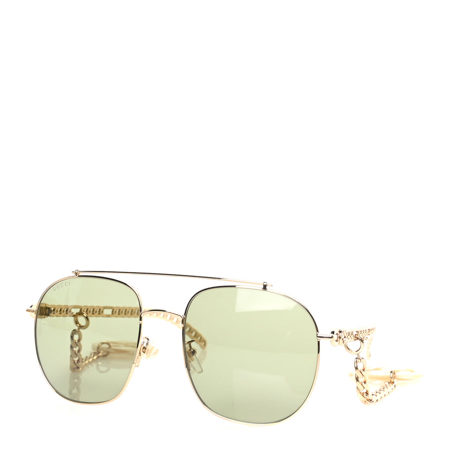 Gucci Aviator Charm Chain Sunglasses GG0727S  Gold Green Image 1