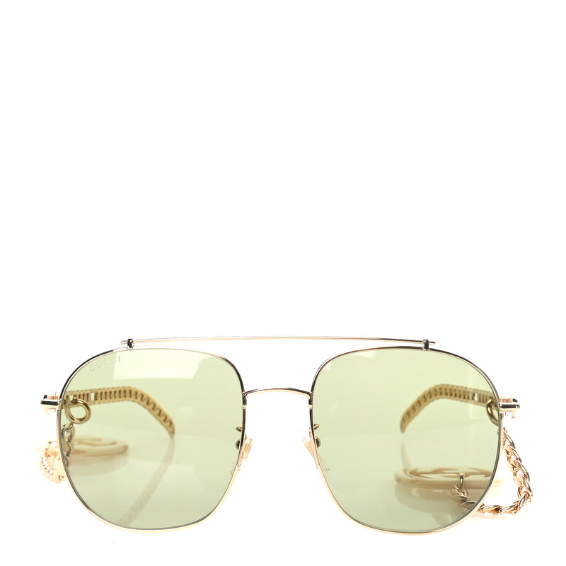  Gucci Aviator Charm Chain Sunglasses GG0727S  Gold Green