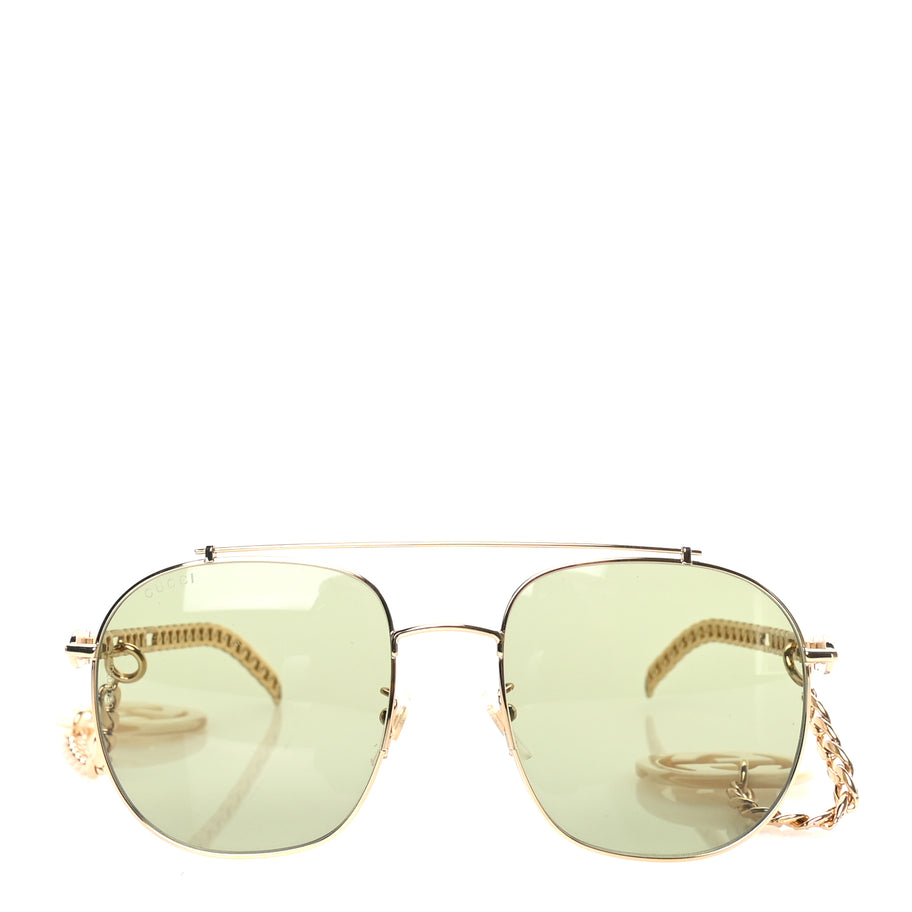 Gucci Aviator Charm Chain Sunglasses GG0727S  Gold Green Image 2