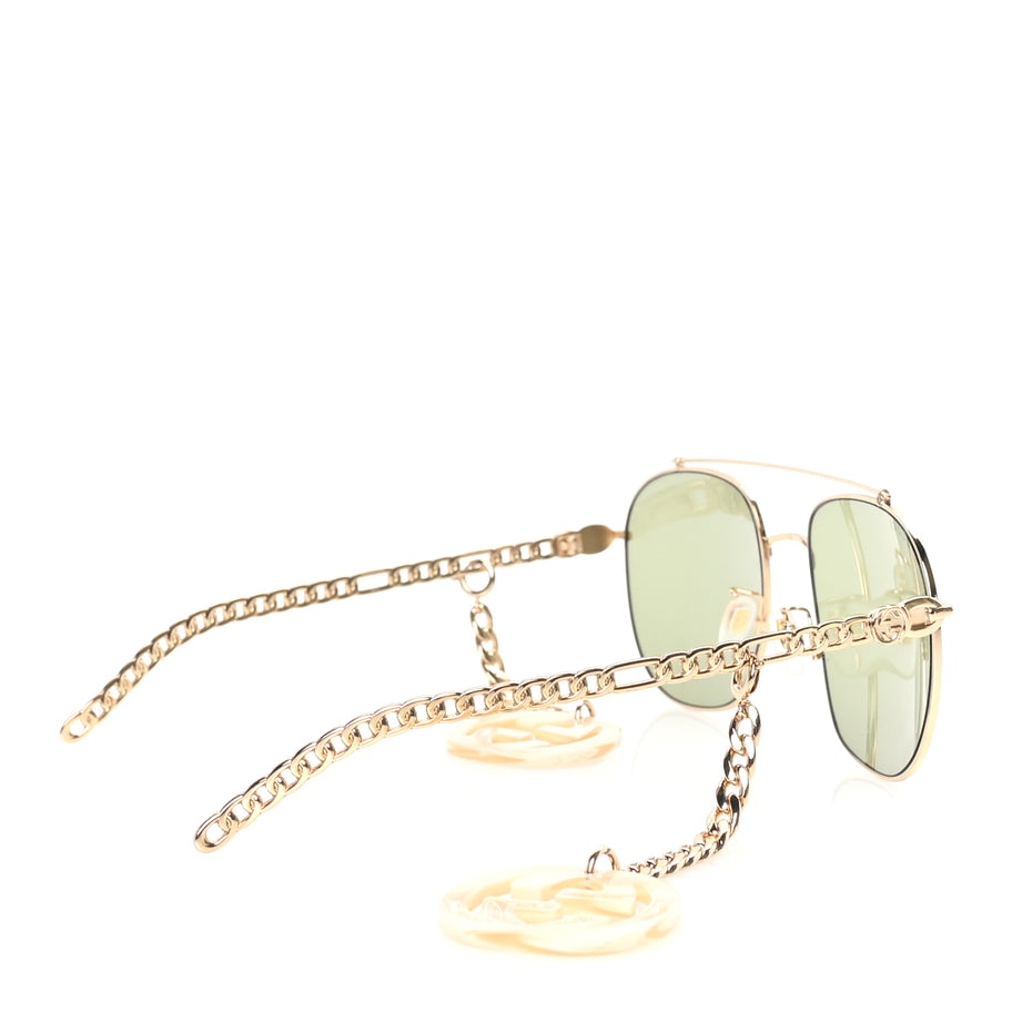 Gucci Aviator Charm Chain Sunglasses GG0727S  Gold Green Image 3