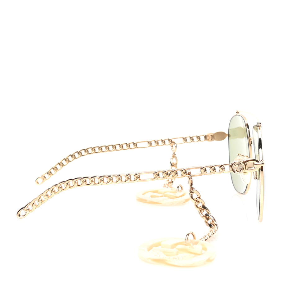 Gucci Aviator Charm Chain Sunglasses GG0727S  Gold Green Image 4