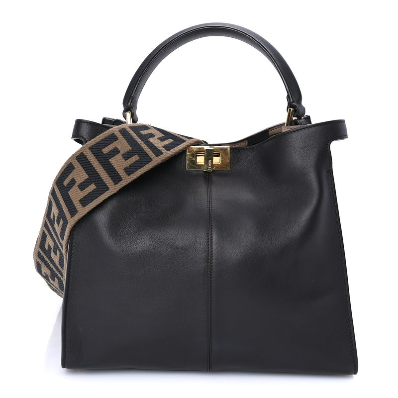  Fendi Vitello Seta Glazed Fabric FF 1974 Medium Peekaboo X-Lite Ebano