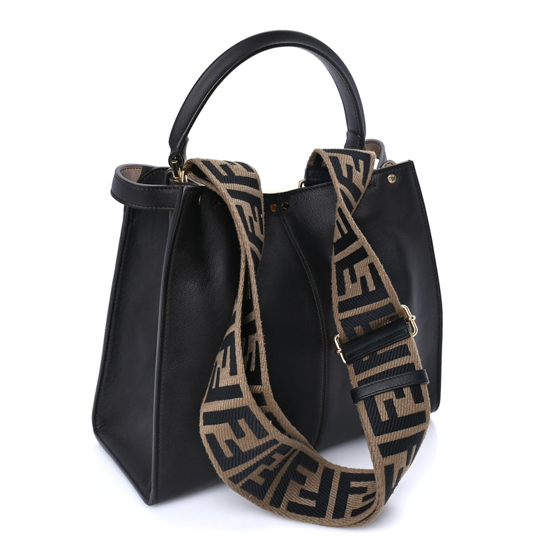  Fendi Vitello Seta Glazed Fabric FF 1974 Medium Peekaboo X-Lite Ebano