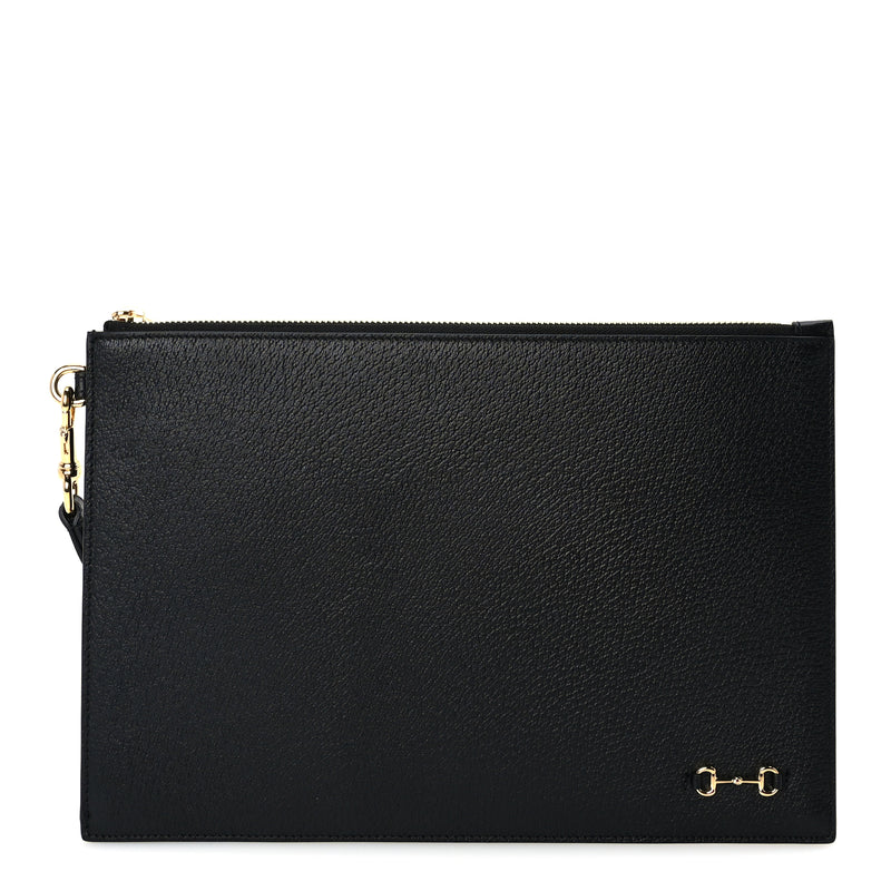  Gucci Calfskin Horsebit 1955 Wristlet Pouch  Black