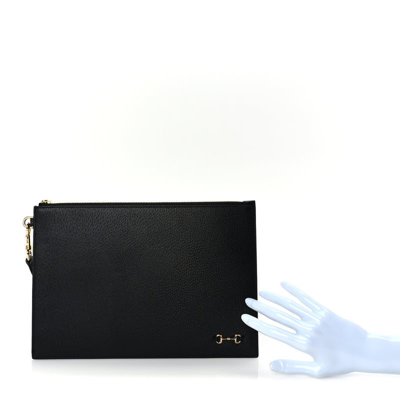  Gucci Calfskin Horsebit 1955 Wristlet Pouch  Black