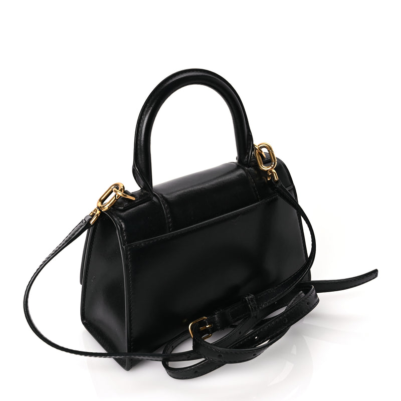  Balenciaga Shiny Box Calfskin Hourglass Top Handle Bag XS Black