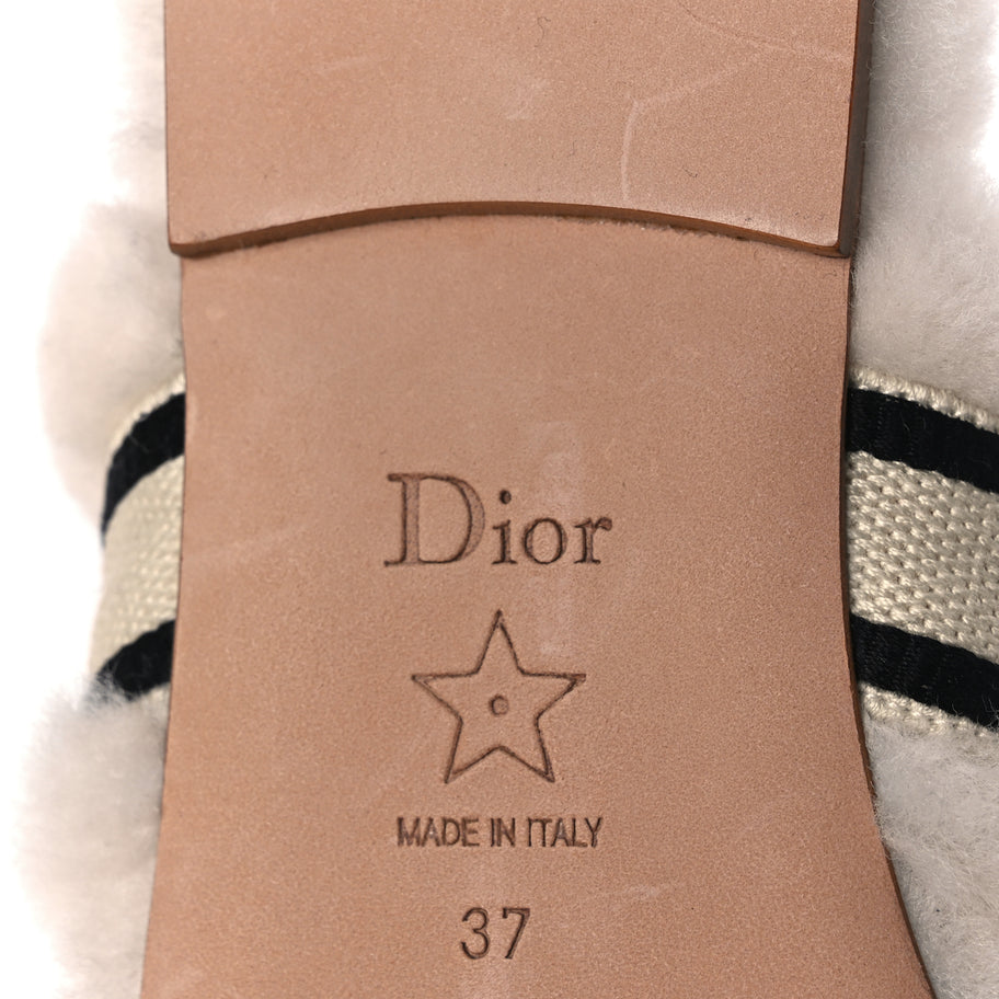 Christian Dior Shearling Canvas Embroidered Chez Moi Strap Slide Sandal 37 Off White Black Image 7