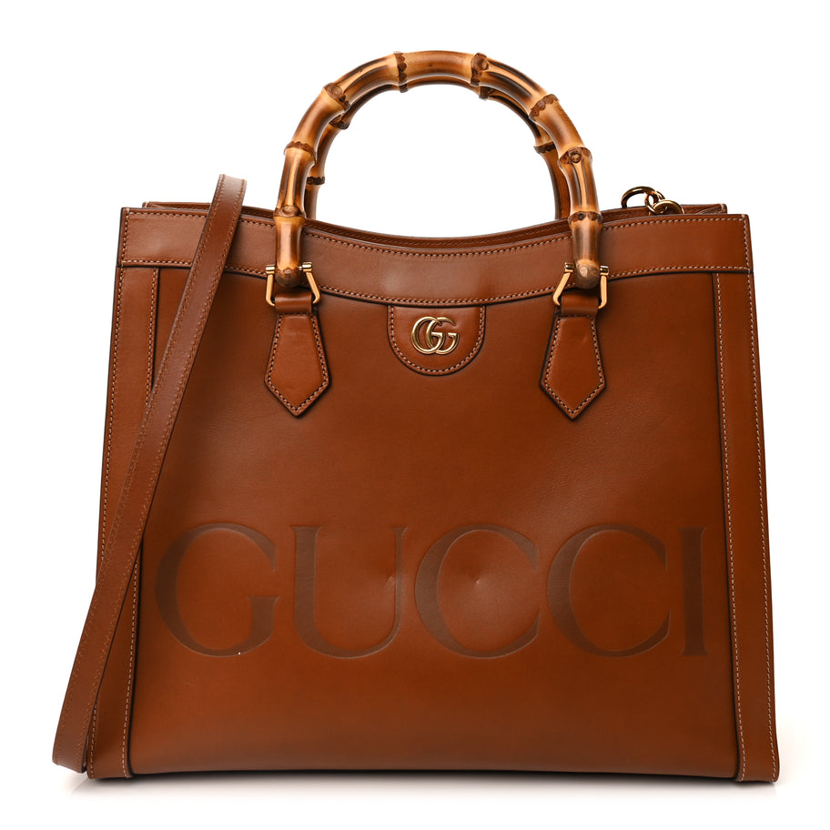 Gucci Charisma Calfskin Gucci Embossed Medium Diana Tote Bag  Peanut Brown Image 1