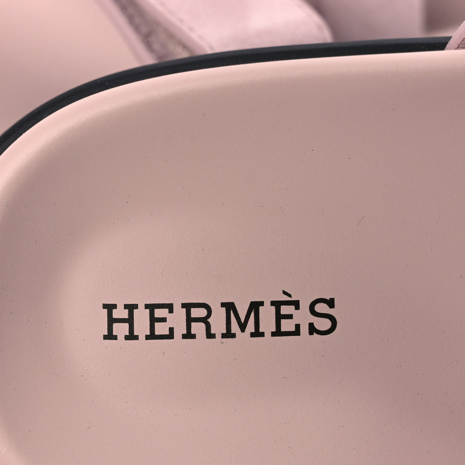 Hermes Suede Goatskin Womens Chypre Sandals 37 Rose Porcelaine Image 7