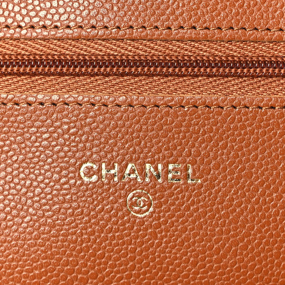 Chanel Caviar Quilted Wallet On Chain WOC Light Brown Image 5