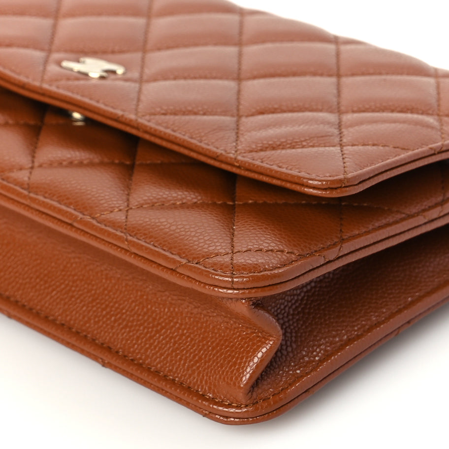 Chanel Caviar Quilted Wallet On Chain WOC Light Brown Image 8