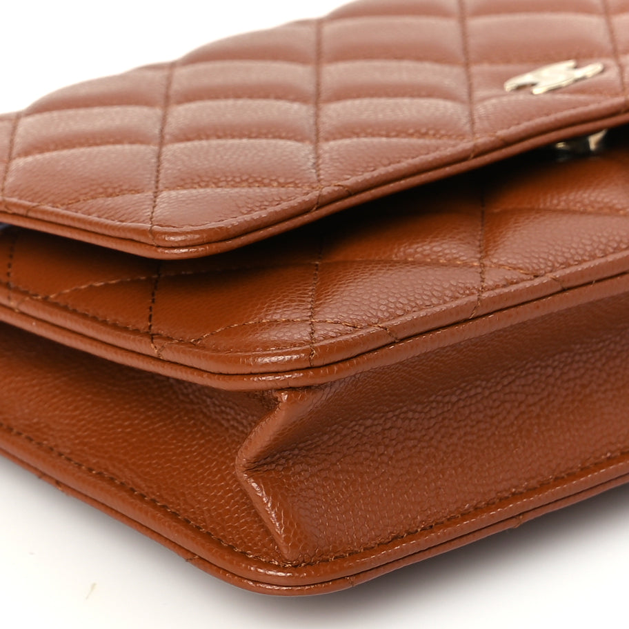 Chanel Caviar Quilted Wallet On Chain WOC Light Brown Image 9