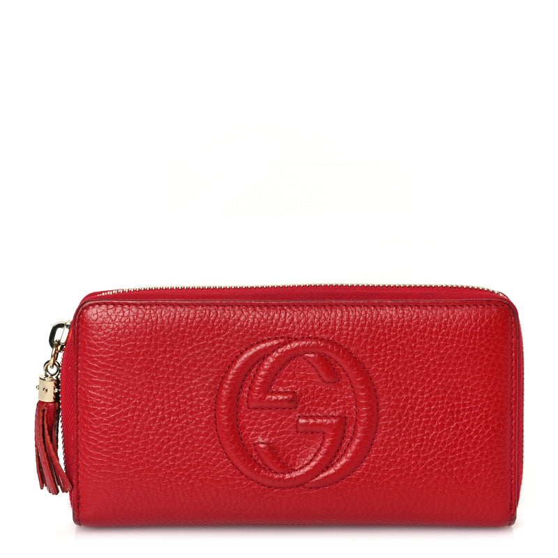  Gucci Pebbled Calfskin Soho Zip Around Wallet Red