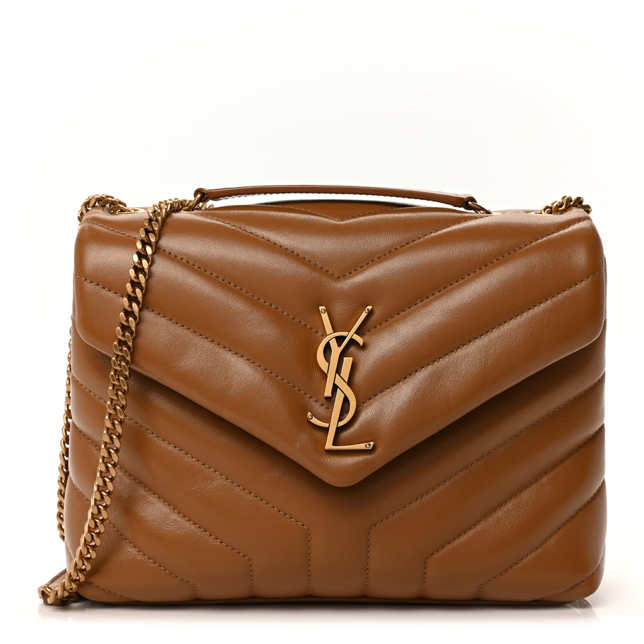 Saint Laurent Calfskin Y Quilted Monogram Small Loulou Chain Satchel  Dark Natural Image 1