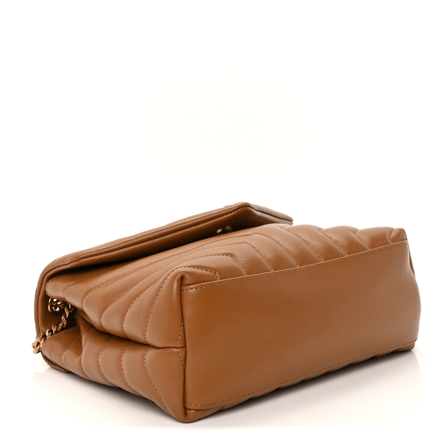 Saint Laurent Calfskin Y Quilted Monogram Small Loulou Chain Satchel  Dark Natural Image 3