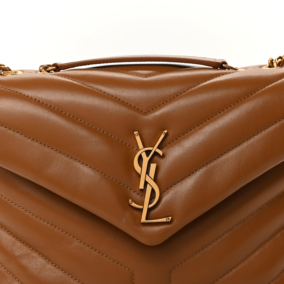 Saint Laurent Calfskin Y Quilted Monogram Small Loulou Chain Satchel  Dark Natural Image 4