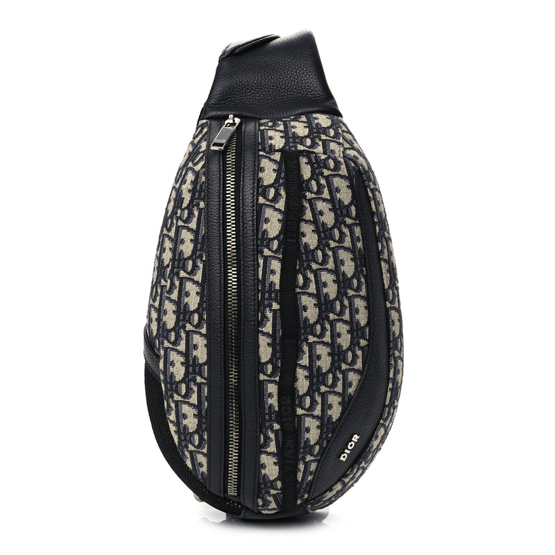  Christian Dior Grained Calfskin Oblique Scarab Sling Bag Blue Black